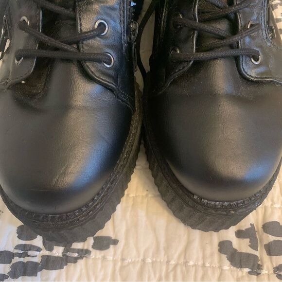 Demonia V-Creeper Black Platform Lace-Up Boots Vegan Leather - Picture 4 of 13